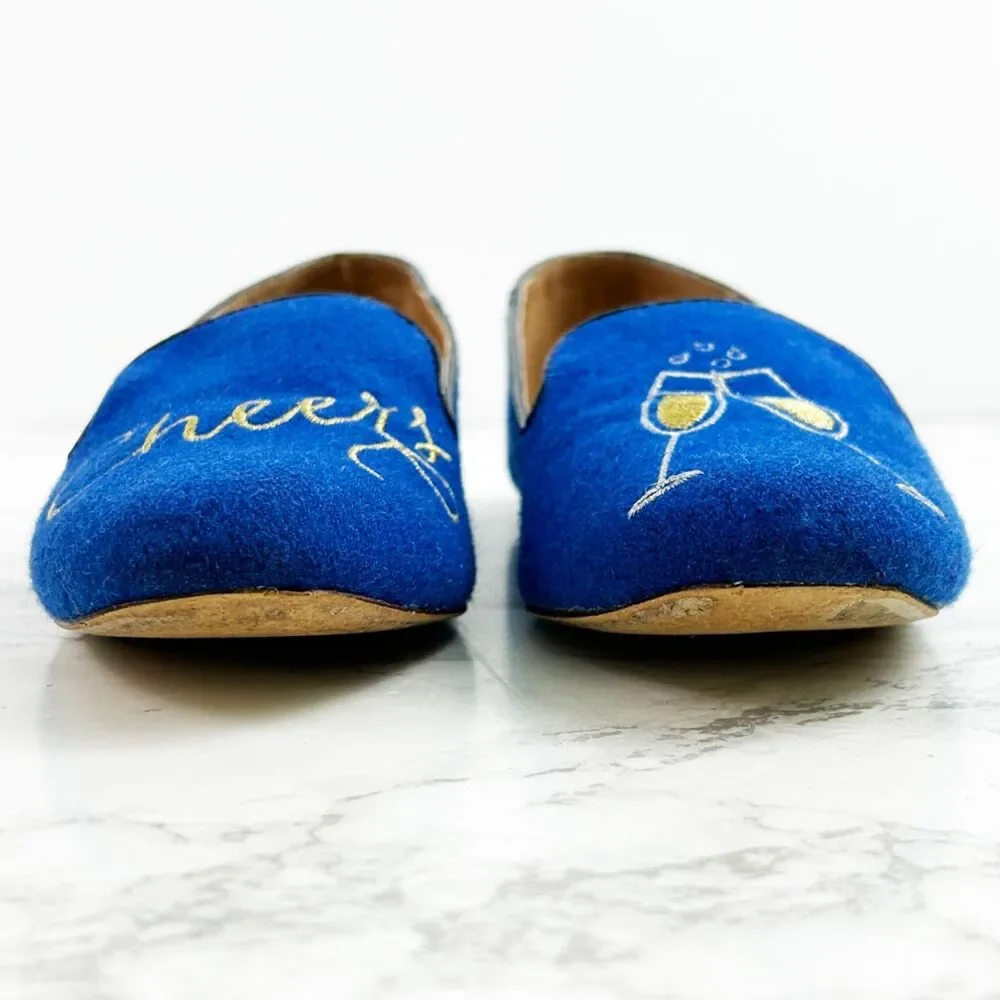 J.Crew Addie Royal Blue Wool Loafers (7) Cheers Champagne Slip On Flats Loafers
